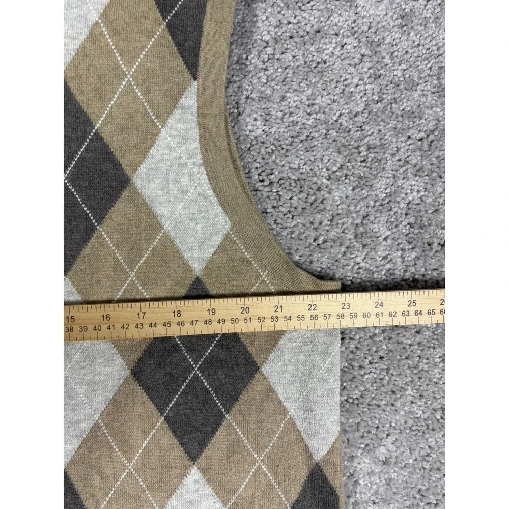 Banana Republic Mens Argyle V Neck Sweater Vest Cotton Cashmere XL Tan Brown‎